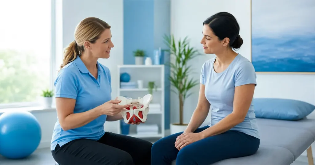 Pelvic floor physiotherapy is a specialized form of physiotherapy that assesses and treats the muscles, ligaments, connective tissues, and nerves that support bladder, bowel, sexual, pelvic, and core function.